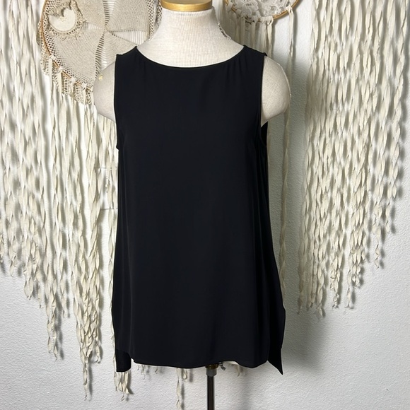 Eileen Fisher Petite Silk Georgette Crepe Boatneck Sleeveless Blouse Size P/S - Picture 1 of 8